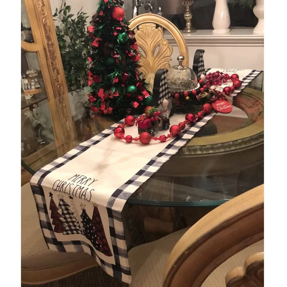 Christmas Table Runner Plaid Cottage Decor Holiday Decoration Decorative Cloth